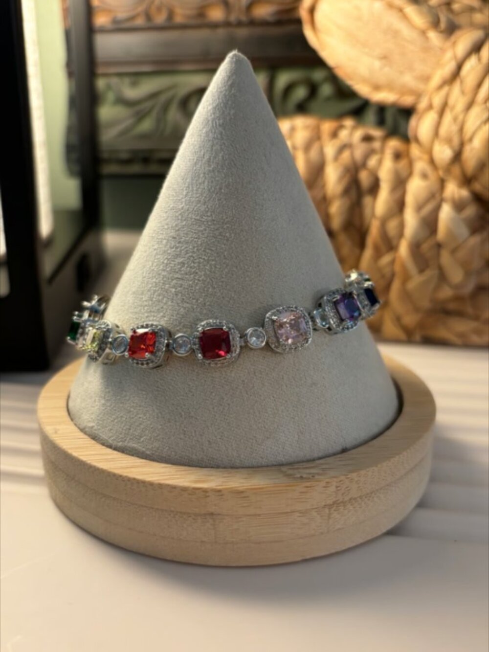 Rainbow Gem & CZ Rhodium Bracelet